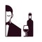 Wine taster with bottle and cup block line style icon