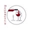 Wine tasting icon. Illustration with wine glasses, bottle and corkscrew. Label, sign, logo with red grape drink.