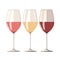 Wine Trio: Vector Illustration of Wine Glasses with Red, White, and Rosé Wines
