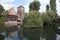 Wine Warehouse, Water Tower and the Bridge of the executioner on the river Pegnitz. Nuremberg. Germany.