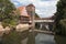 Wine Warehouse, Water Tower and the Bridge of the executioner on the river Pegnitz. Nuremberg. Germany.