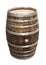 A wine wooden barrel with a metal over the white background