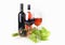 Wineglass, bottle of wine, grapes leaf