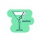 Wineglass martini with olive line art in flat style. Isolated on colored shape as background. Restaurant alcoholic illustration