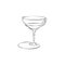 Wineglass with vermouth. Drink element. Contour object. Retro glassware hand draw, design for any purposes. Restaurant