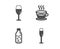 Wineglass, Water bottle and Coffee cup icons. Champagne glass sign. Burgundy glass, Soda drink, Tea mug. Vector