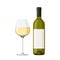 Wineglass with white wine vector illustration. Realistic glass with bottle