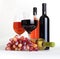 Wineglass, wine bottles and grapes