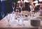 Wineglasses with plates on table service banquet