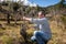 Winegrower works at pruning in an old vineyard