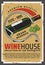 Winehouse retro poster with wine bottle on stand