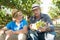 Winemakers father and son in vineyard