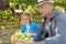 Winemakers father and son in vineyard