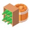 Winemaking icon isometric vector. Traditional wine rack near wooden barrel icon