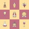Winemaking icons on colorful square