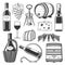 Winemaking, winery and wine production icons