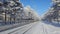 Winer Siberian city and snow road