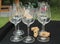 Winery still life - empty wine glasses prepared for wine tasting and cork