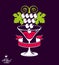 Winery theme vector illustration. Stylized half full martini glass with grapes vine placed over dark