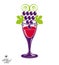 Winery theme vector illustration. Stylized wineglass with grapes