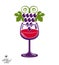 Winery theme vector illustration. Stylized wineglass with grapes