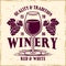 Winery vector emblem with wineglass and grapes