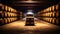 Winery, wine cellar with wooden wine barrels. Wine barrel storage, wine, barrel, alcohol, drinks and drinking. Cognac, brandy,
