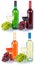 Wines wine tasting collection collage bottle alcohol grapes isolated on white