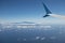 Wing airplane above Atlantic Ocean with view at Tenerife
