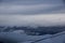 Wing of plane flies over City of Seattle