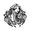 Winged angel woman black and white vector portrait