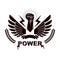 Winged clenched fists of angry people vector emblem. Power and a