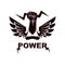 Winged clenched fists of angry people vector emblem. Power and authority conceptual illustration.