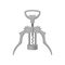 Winged corkscrew with spiral metal rod. Steel bottle-opener. Kitchen tool for opening wine bottles. Flat vector icon