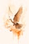 Winged dove in flames, New Testament Holy Spirit. Watercolor background