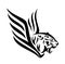 Winged furious tiger black and white vector design