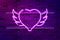 Winged heart glowing purple neon sign or LED strip light. Realistic vector illustration