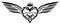 Winged heart with word abnegation, tattoo, black and white, isolated.