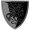 Winged heraldic dragon and heraldic shield