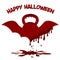 Winged kettlebell with dripping blood. Illustration of Halloween card template.