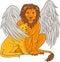 Winged Lion With Cub Under Its Wing Drawing