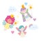 Winged little fairies princess tale cartoon magic wand crowns