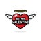 winged love shape character with text be my valentine