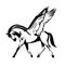 Winged pegasus horse black and white vector outline design