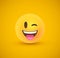 Wink tongue out yellow emoticon face 3d background