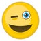 Winked emoticon. Cartoon yellow ball with eye wink