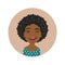 Winking Afro American woman avatar. Playful African face. Cute dark-skinned girl facial expression.