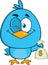 Winking Blue Bird Cartoon Character Holding A Bag Of Money