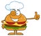 Winking Chef Hamburger Cartoon Character Showing Thumbs Up