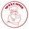 Winking Chef Pig Face Cartoon Mascot Character Red Circle Banner With Text Welcome